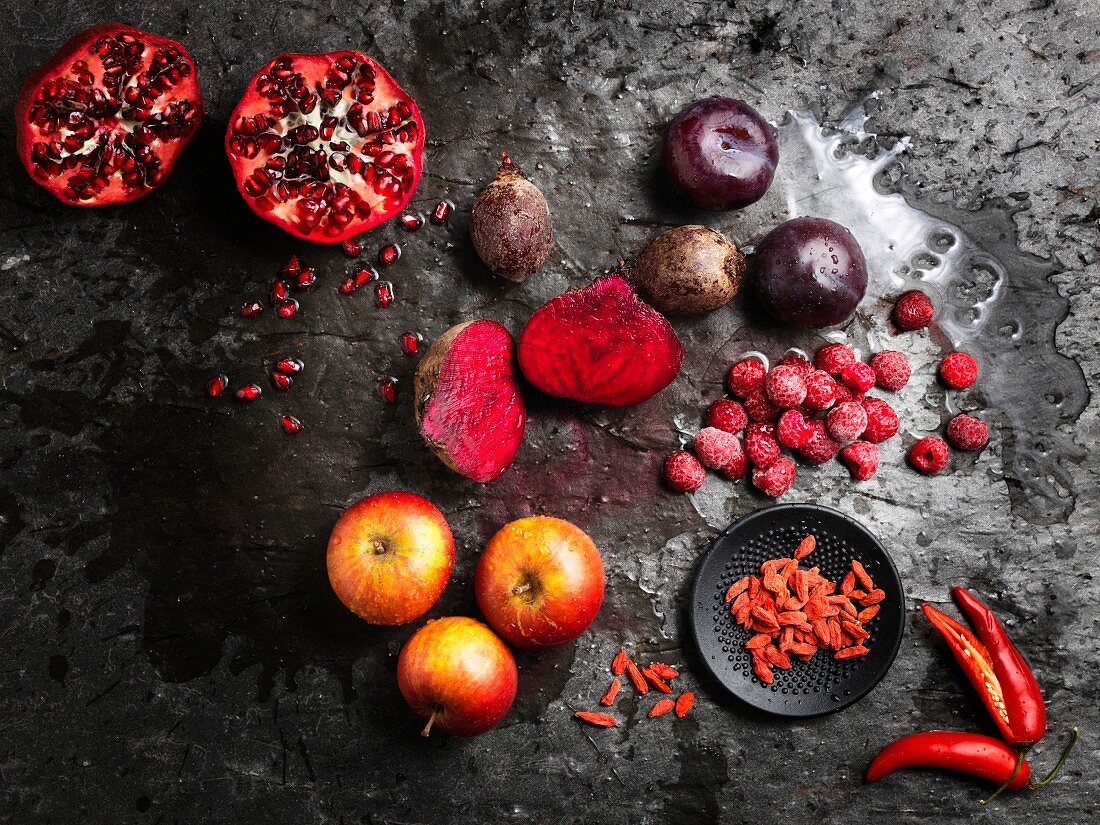 An arrangement of red super foods