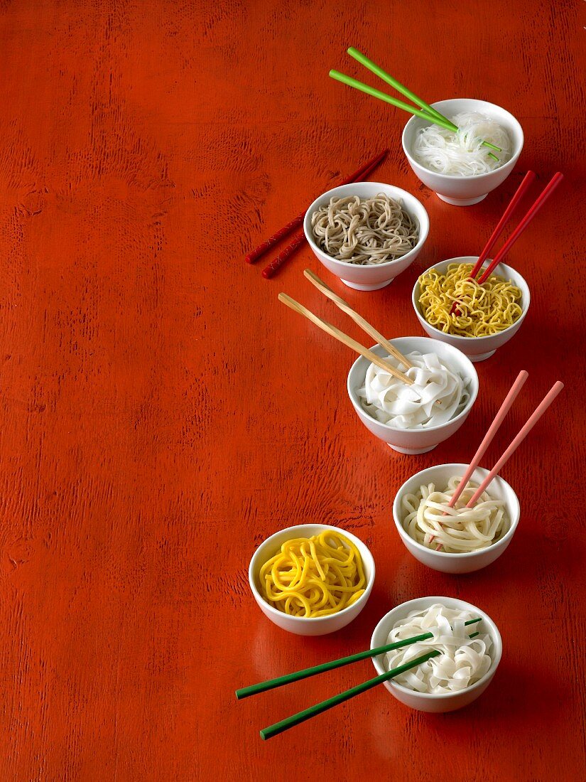 Assorted types of noodles from Asia
