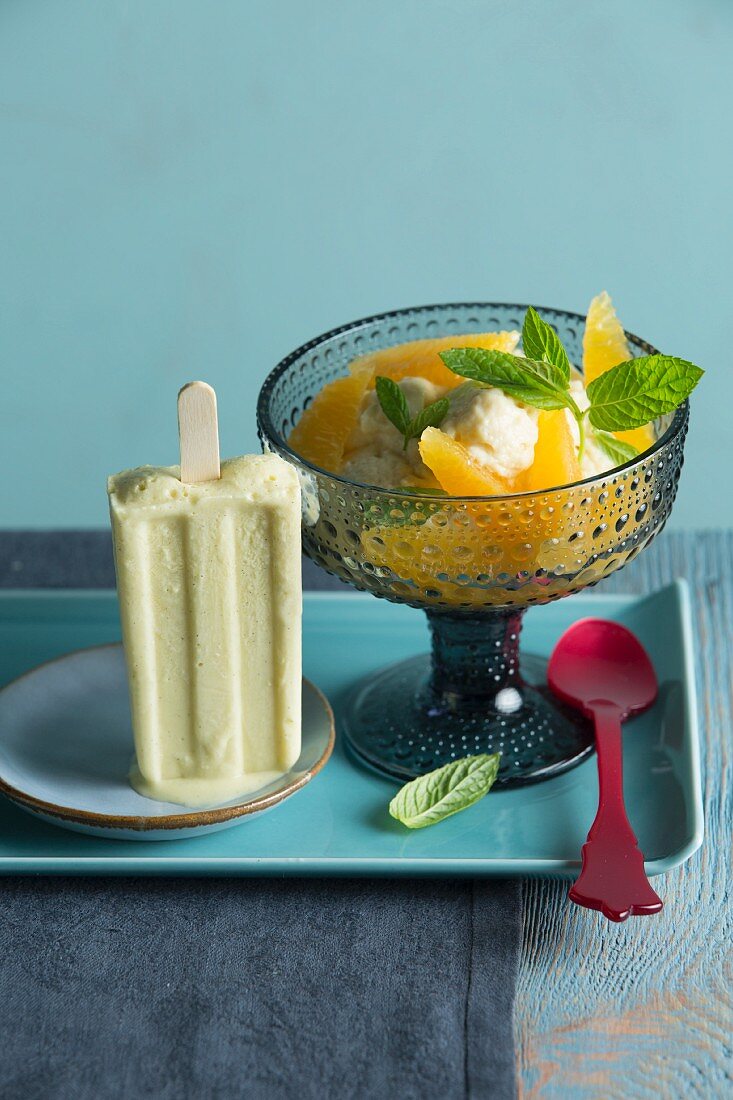 Mango ice cream and orange cream