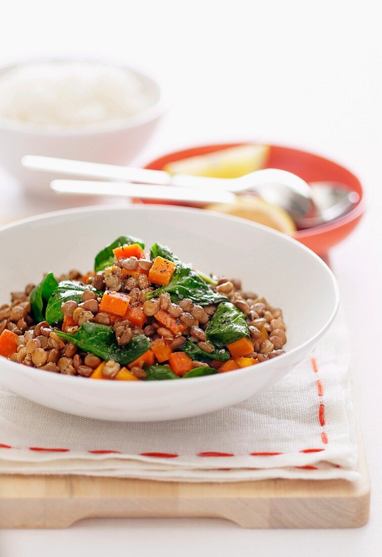 Lentils with spinach and Soy Sauce