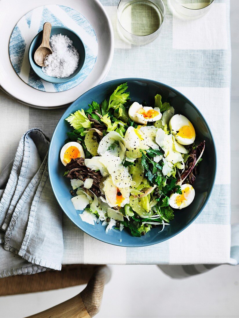 Celery heart charred treviso and egg salad