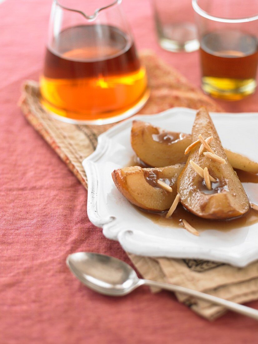 Spiced pears with slivered almonds
