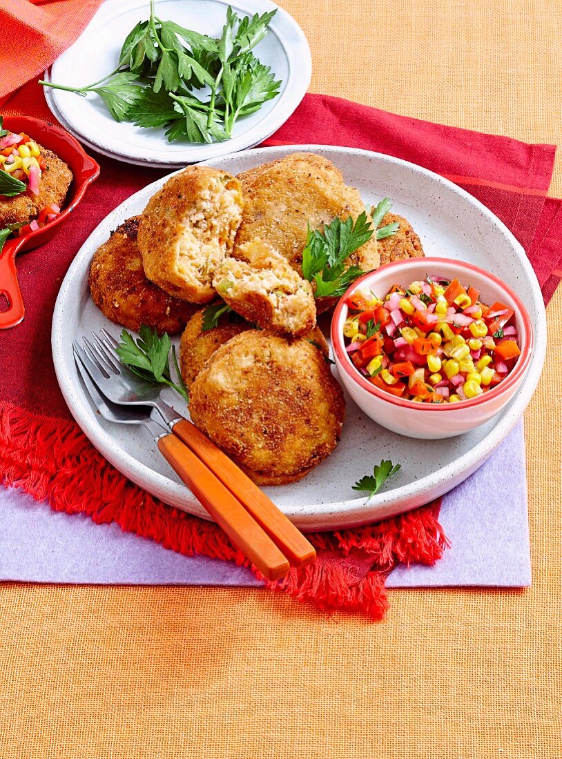 Crab Cakes mit Maissalsa (Südstaaten, USA)