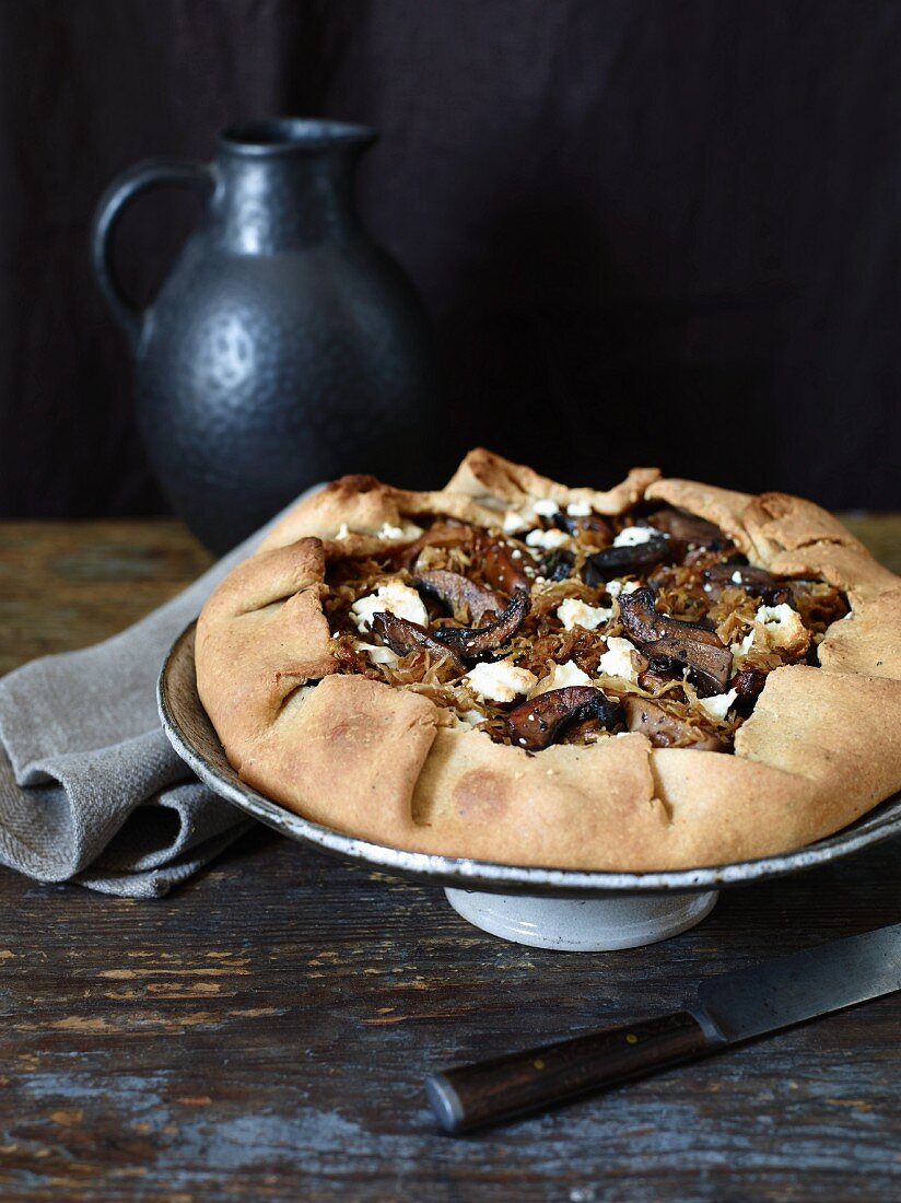 Cabbage and mushroom galette with feta cheese