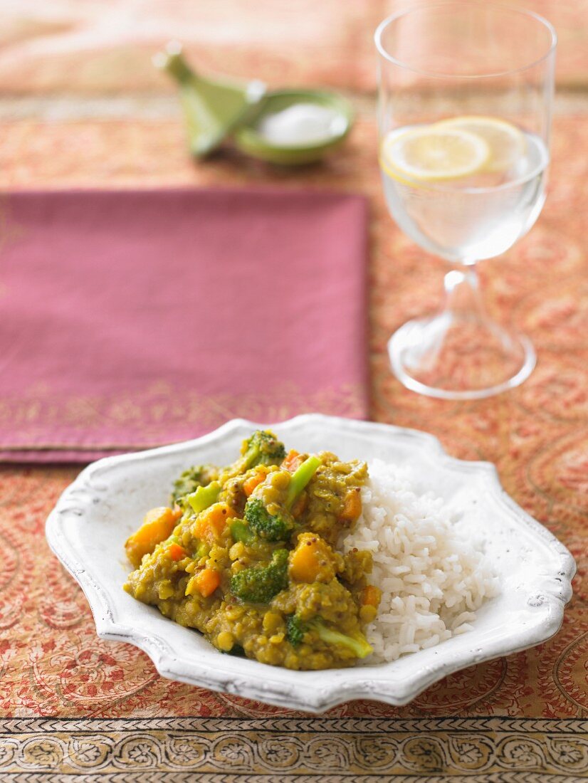 Winter vegetable dhal with rice (India)