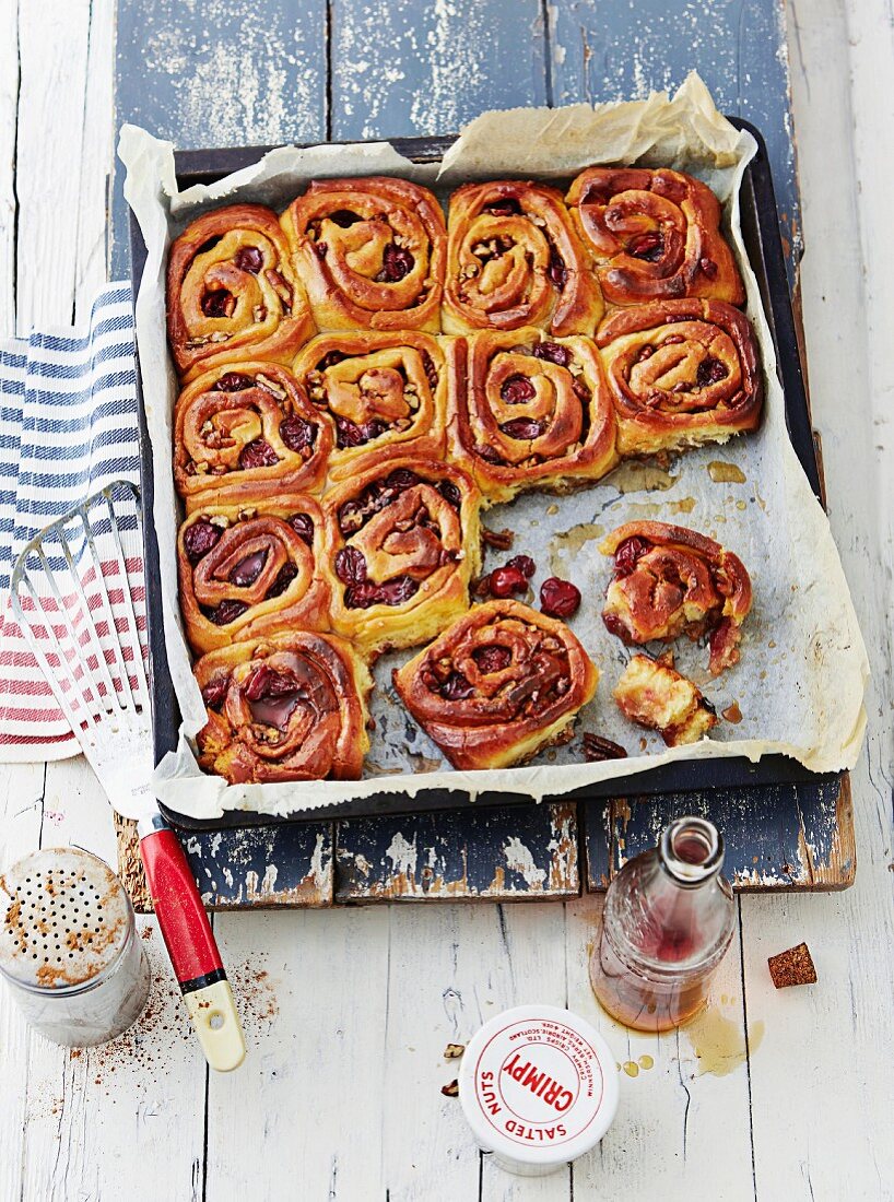 Sticky buns with cherries