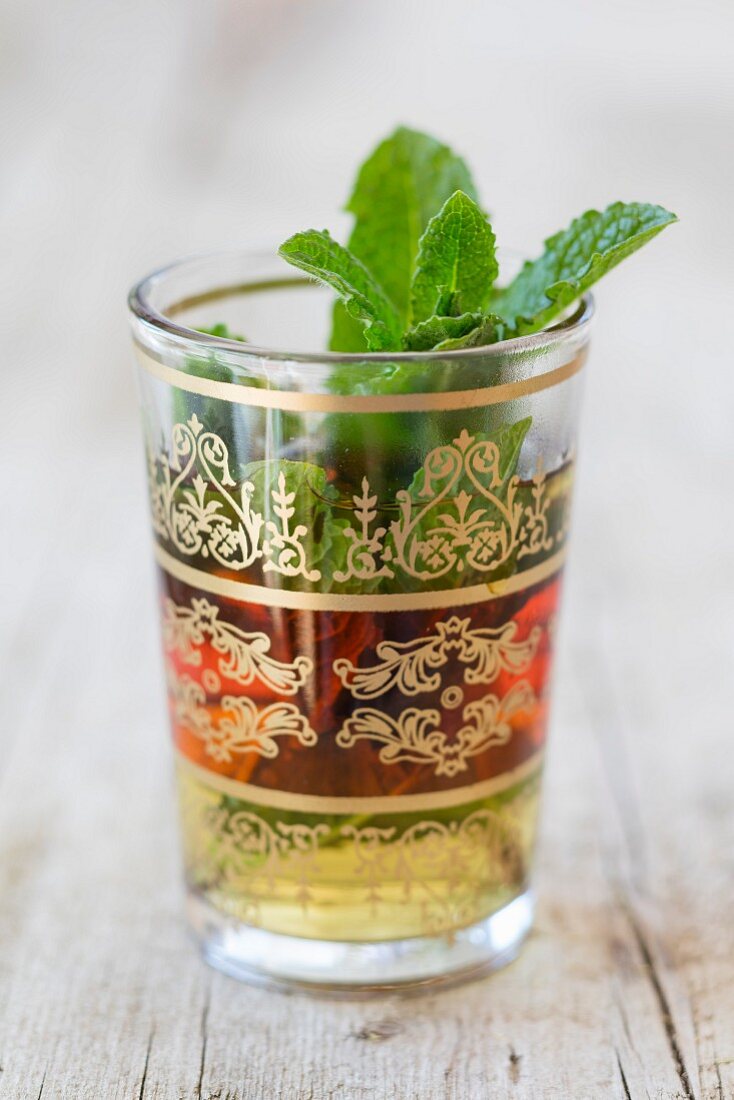 Peppermint tea in an oriental glass