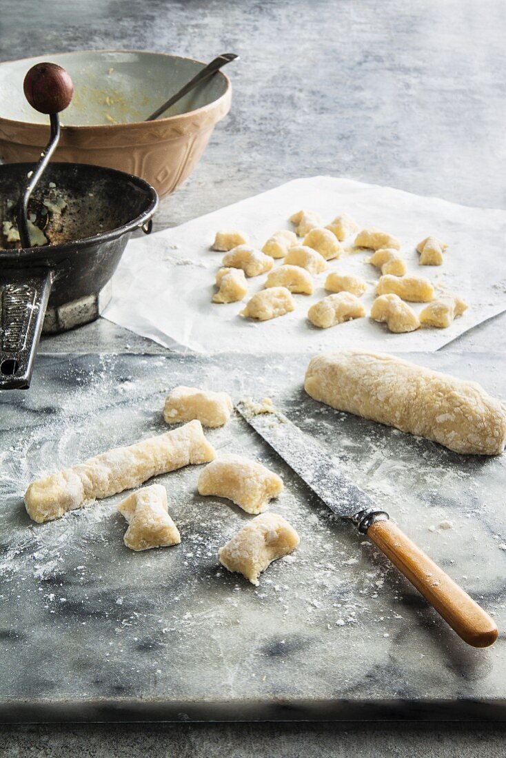 Kneading Potato and Rice Flour for Homemade Gnocchi