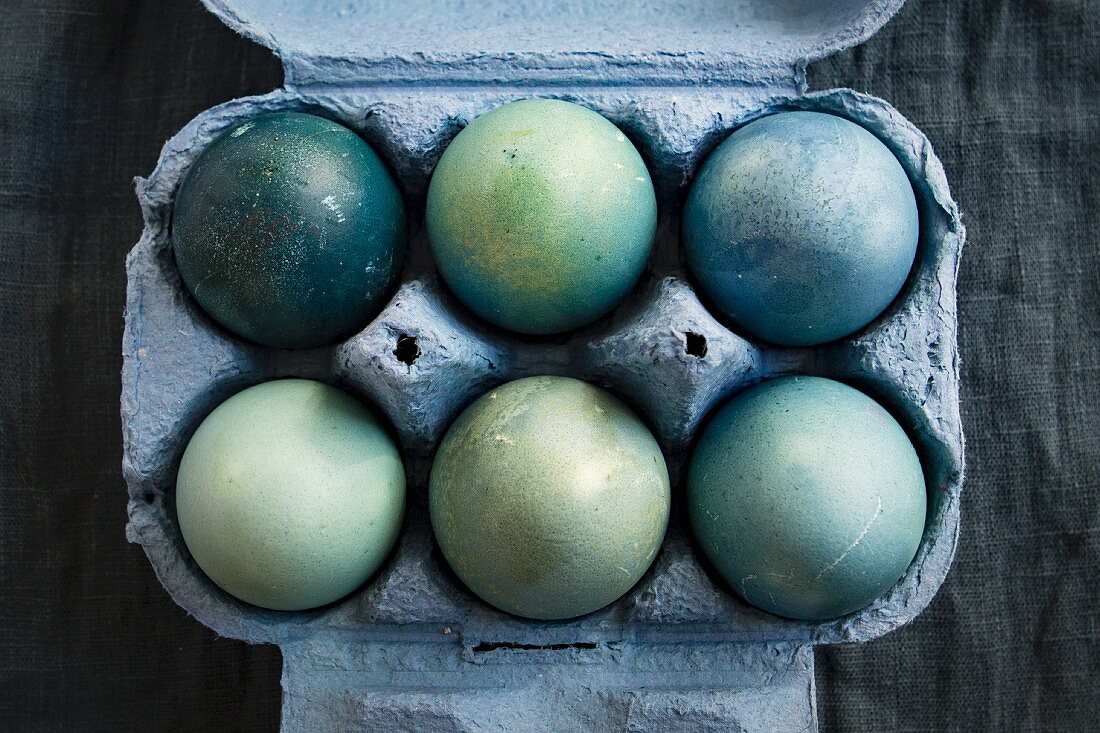 Easter eggs in a blue box