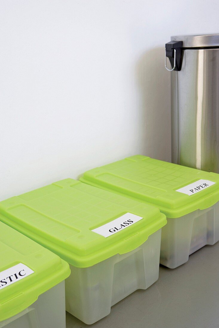 Labelled recycling bins