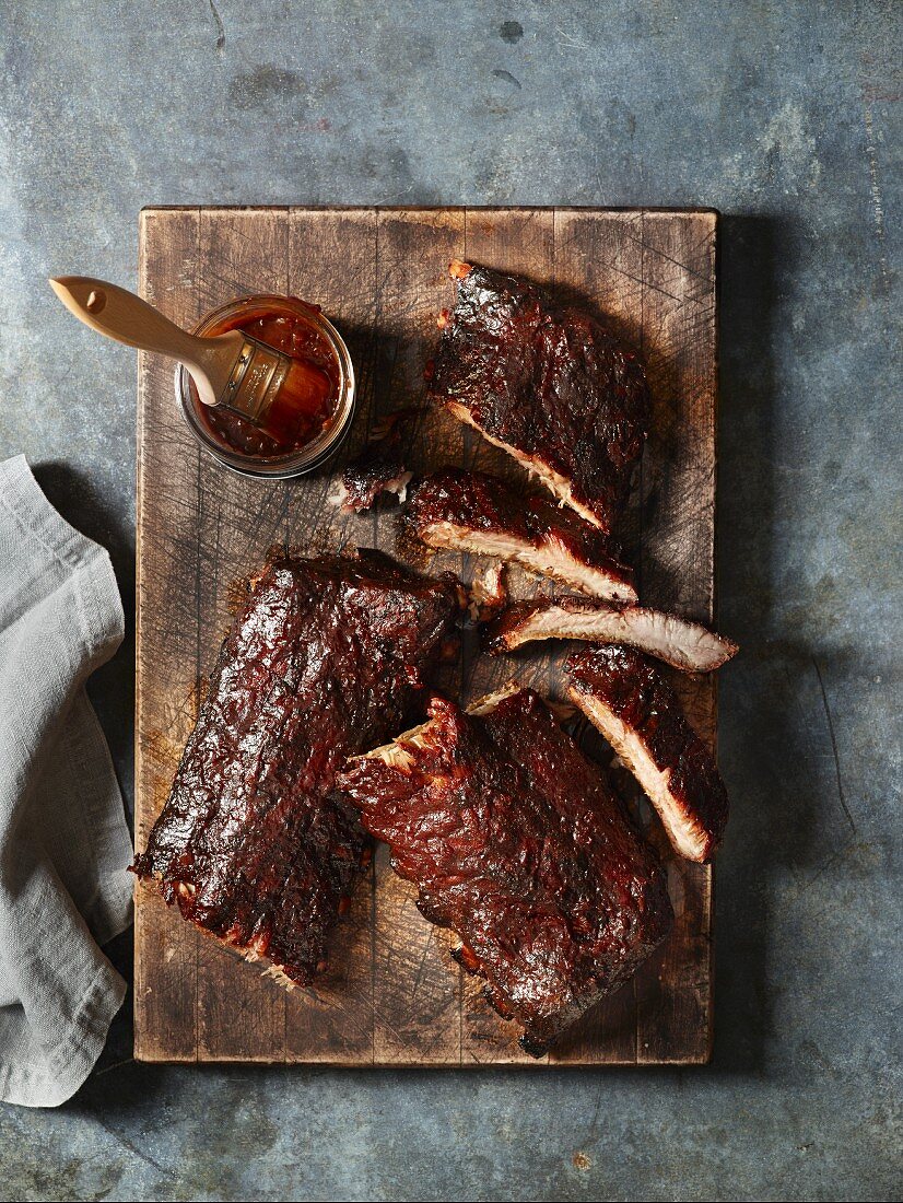 Glazed pork ribs and barbecue sauce with molasses