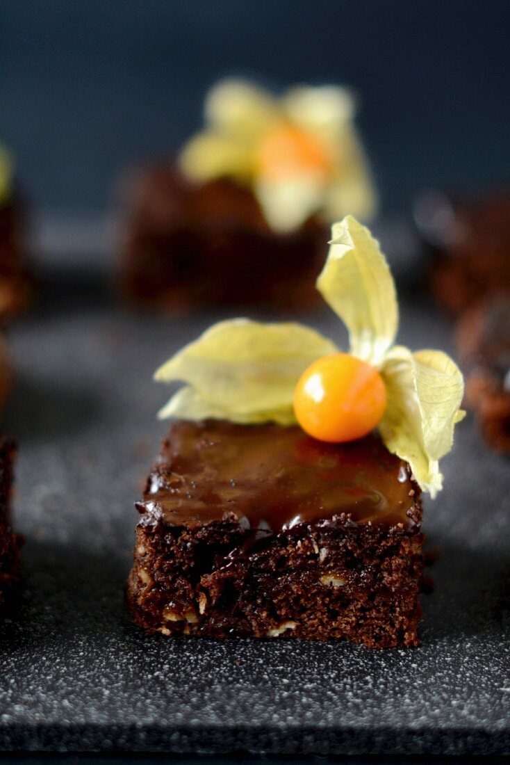 Chocolate cake with physalis (Cape gooseberries)