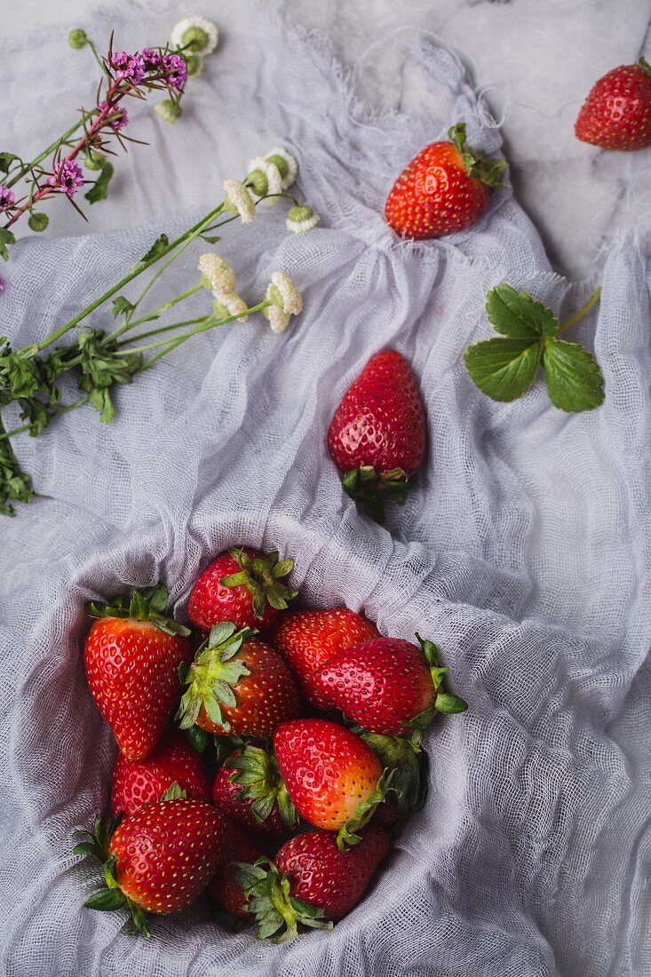 An arrangement of fresh strawberries