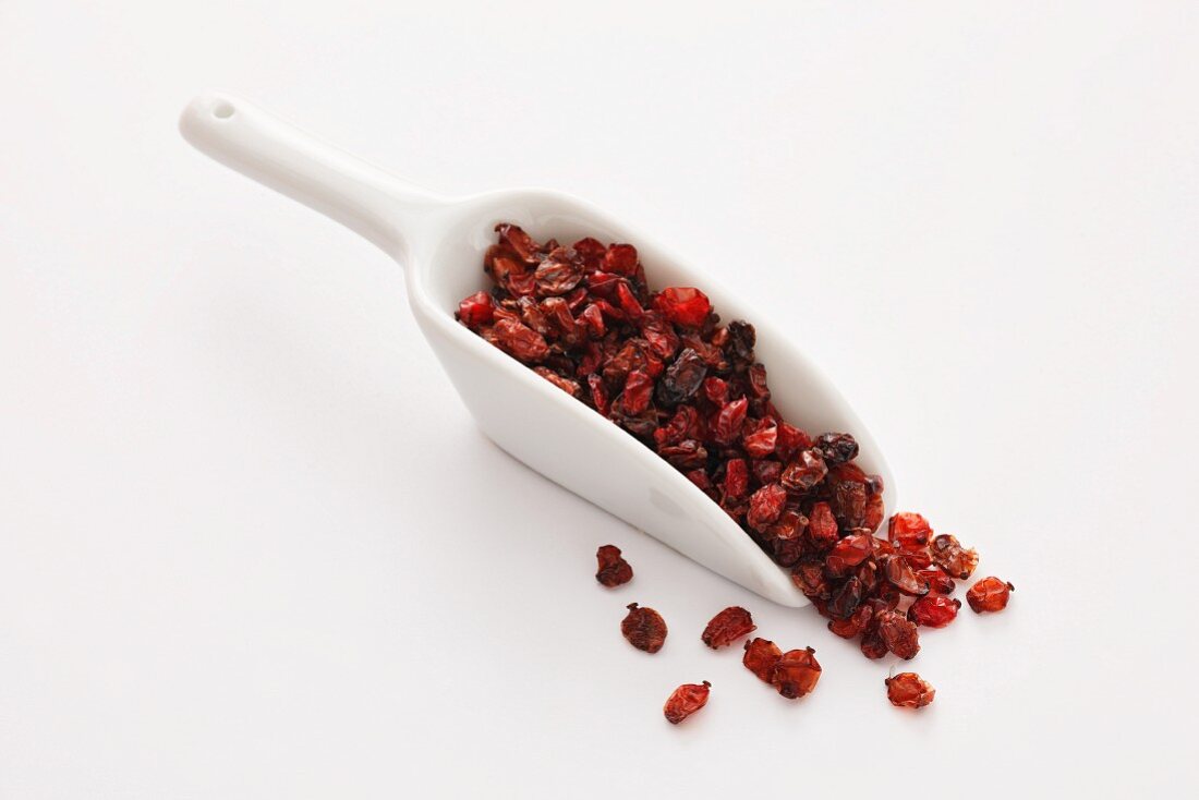 Dried barberries on a small scoop