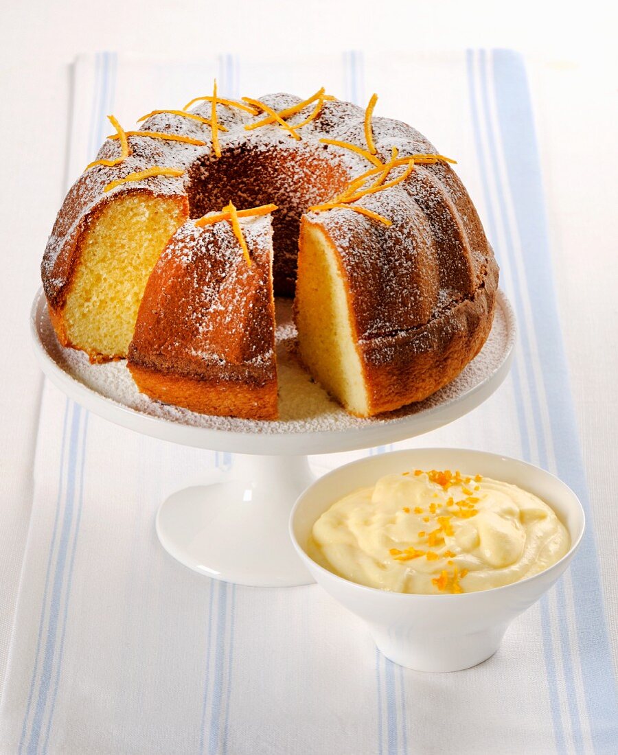 Bundt cake with orange zest and orange cream