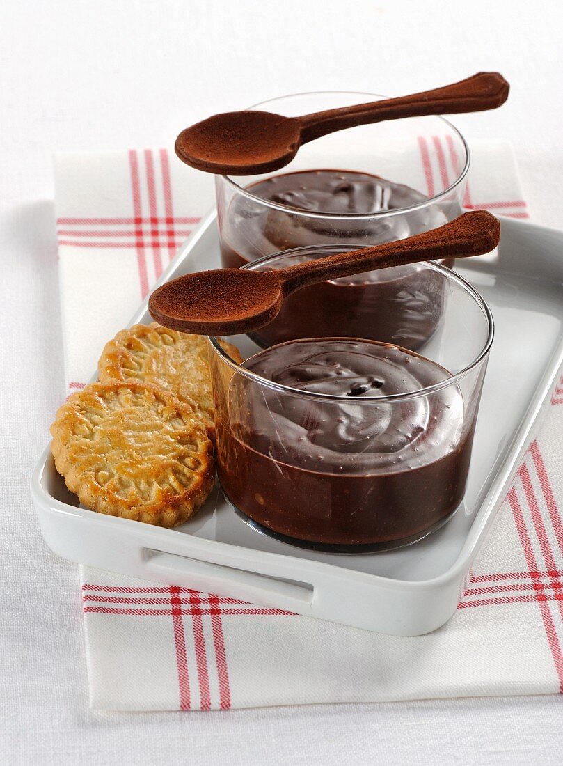 Cold chocolate cream with biscuits
