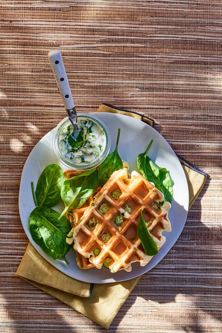 Waffles with courgettes and spinach