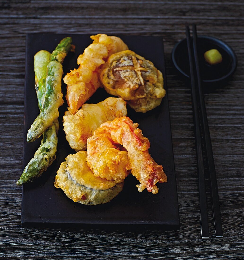 Tempura with vegetables and prawns