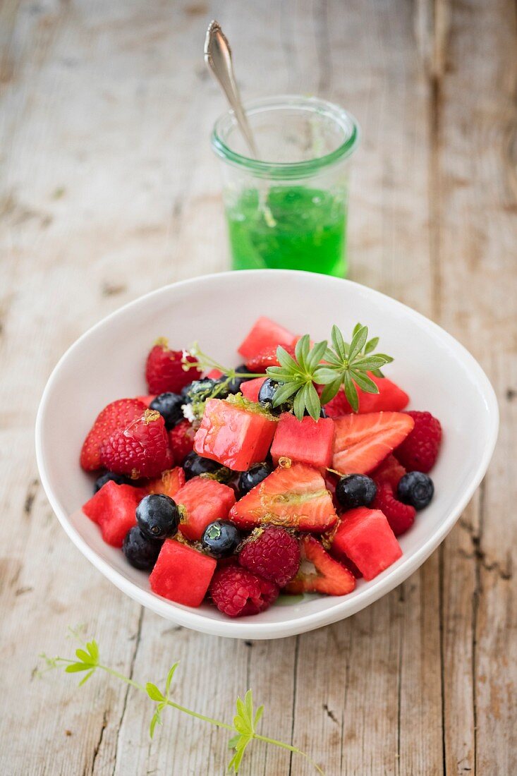 Fruit salad with woodruff syrup