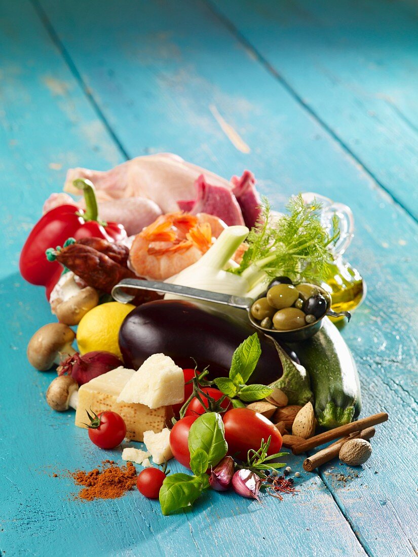 An arrangement of food for Mediterranean keto cuisine