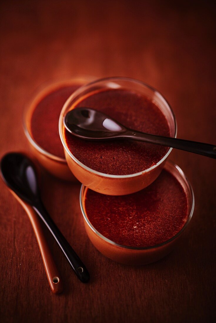 Dark chocolate cream in a glass bowls