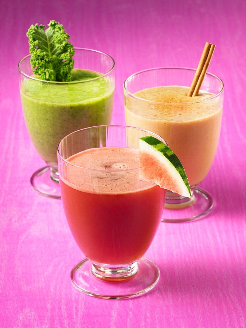 Three different-flavored smoothies