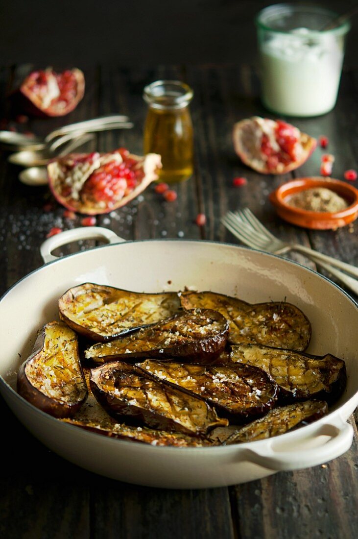 Oven-roasted baby aubergines