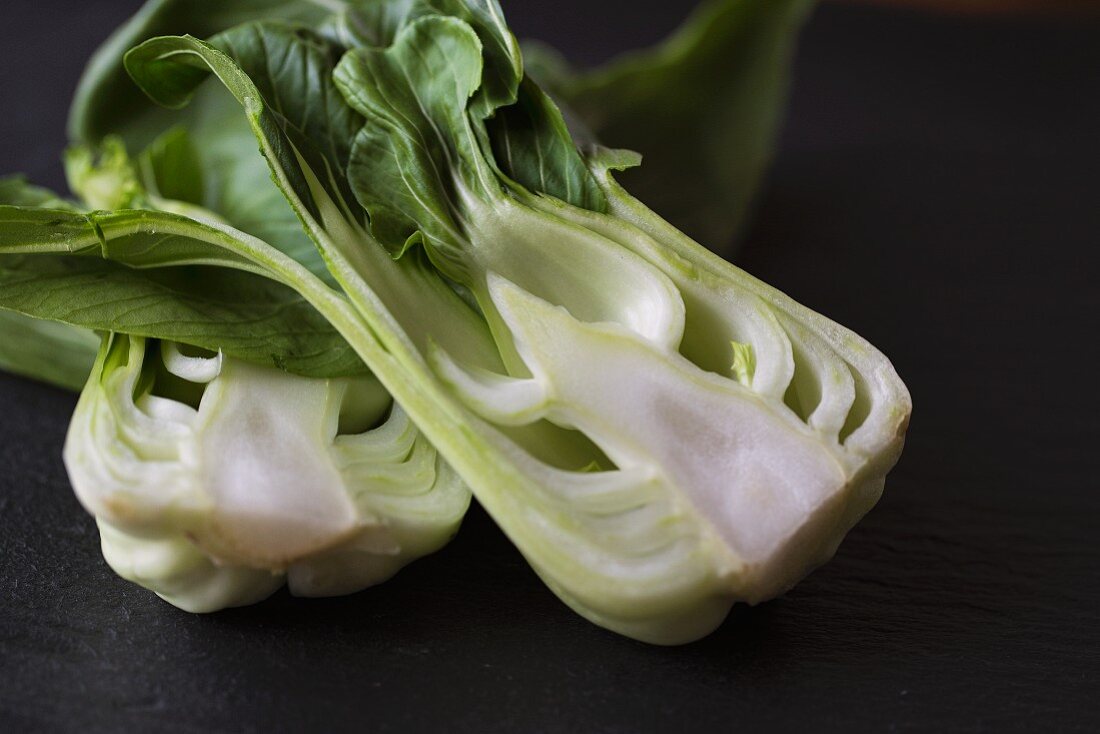 A bok choy halved lengthways