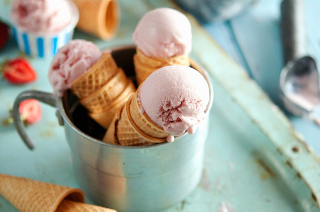 Berry ice cream in cones