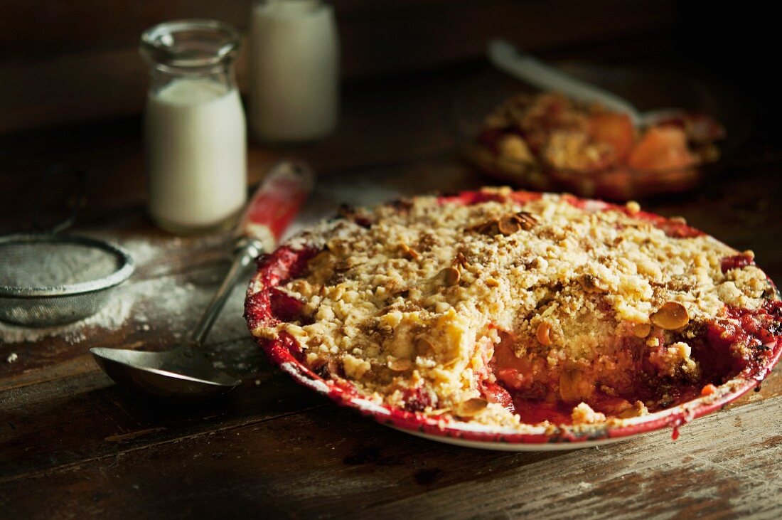 Apple and cherry crumble, sliced