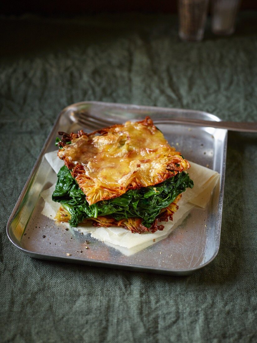 Kartoffelspiralen-Lasagne mit Blattspinat