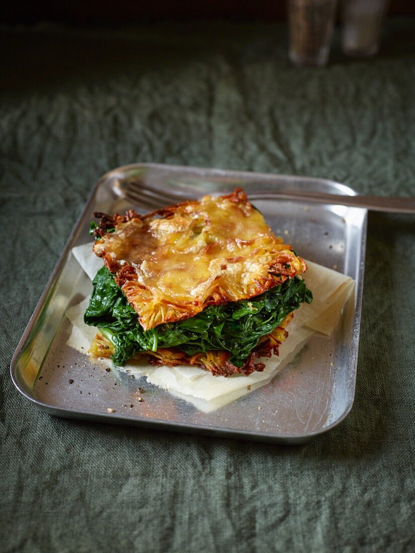 Potato spiral lasagne with spinach