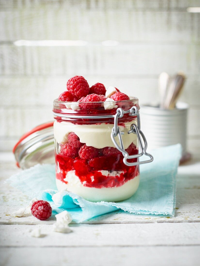 Layered raspberry and meringue dessert