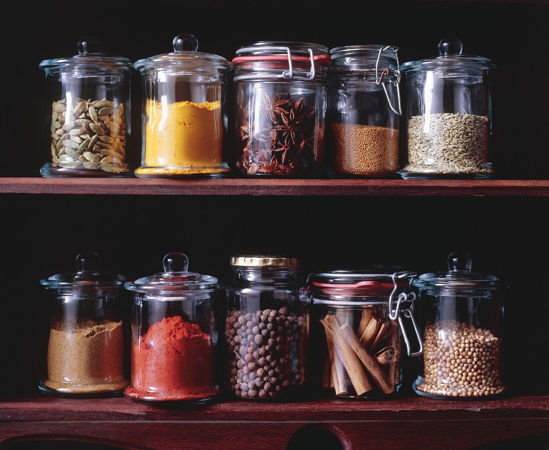 Assorted spices in jars