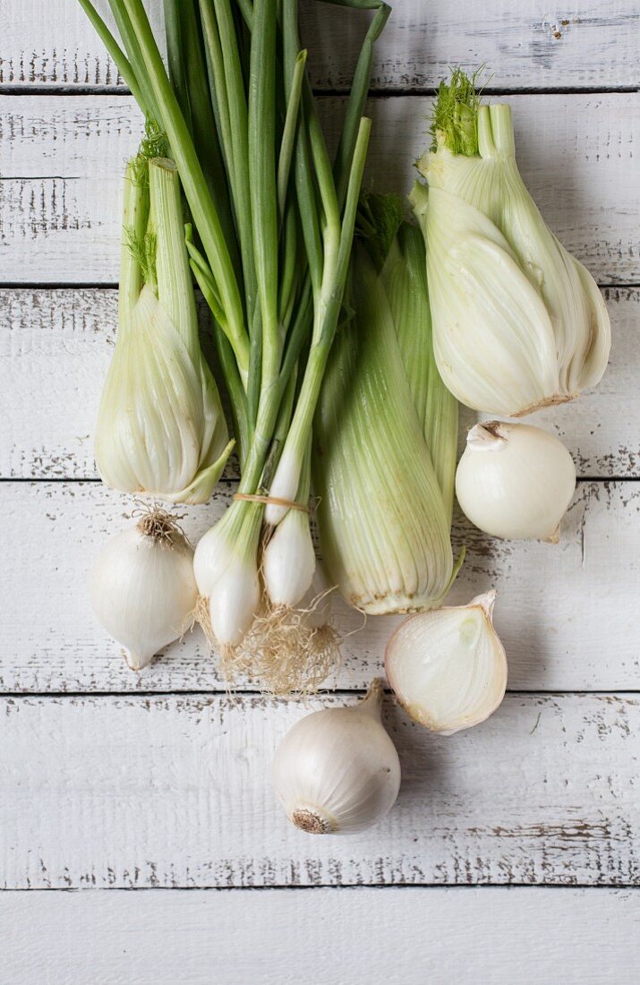 An arrangement of fennel and onions