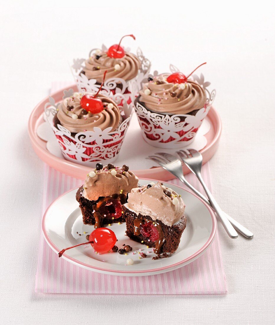 Chocolate cupcakes with cherries