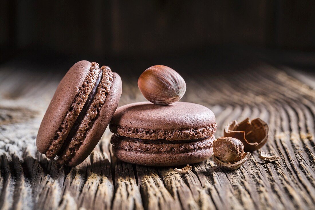 Hazelnut macaroons on a wooden table