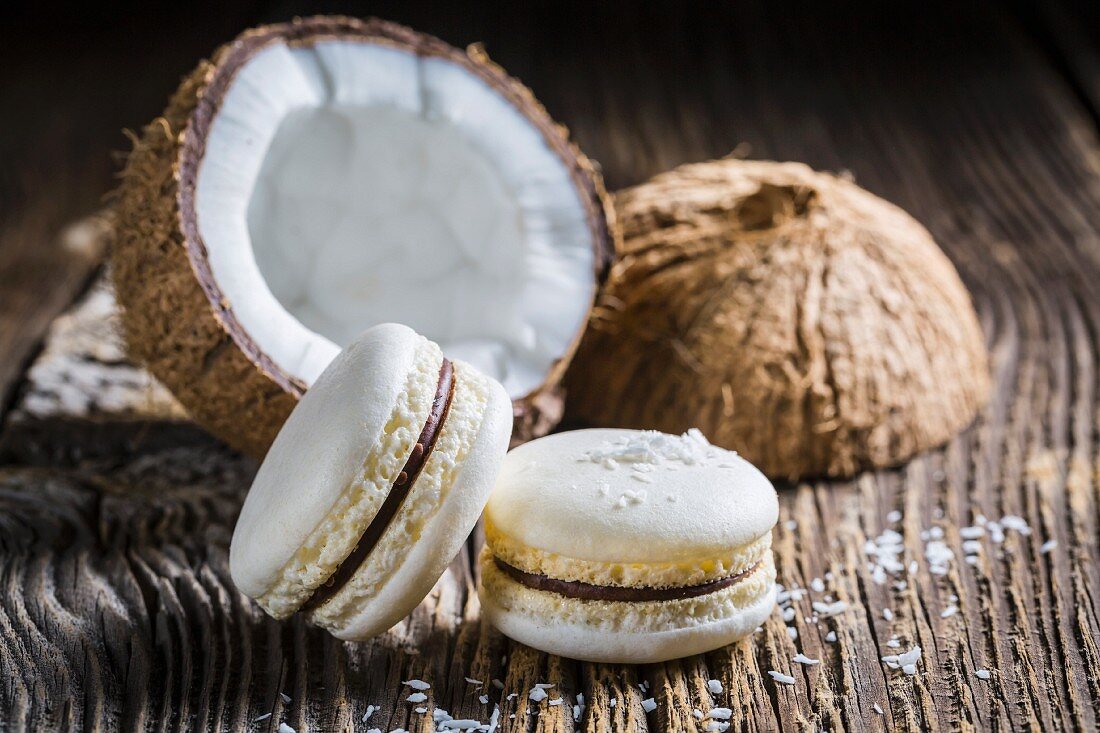 Coconut macaroons on a wooden table