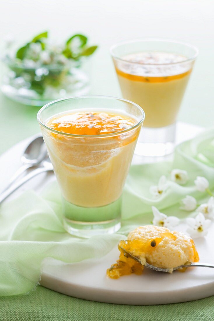 Yoghurt mousse with mango and passion fruit