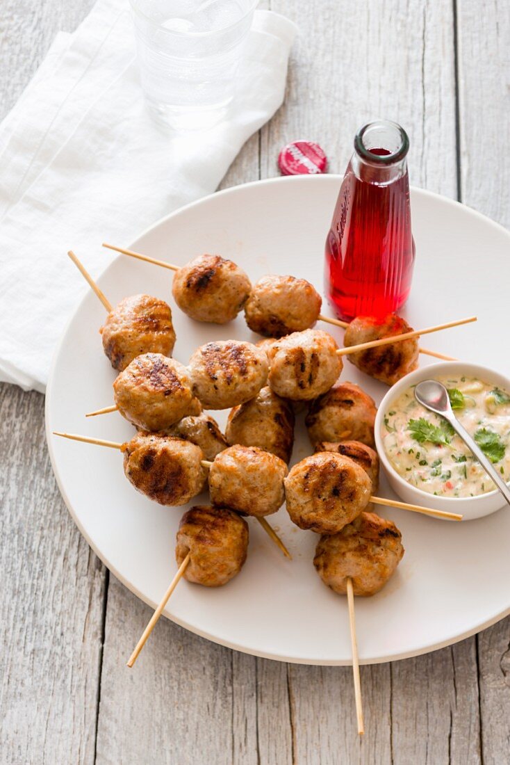 Spicy chicken kebabs with a dip