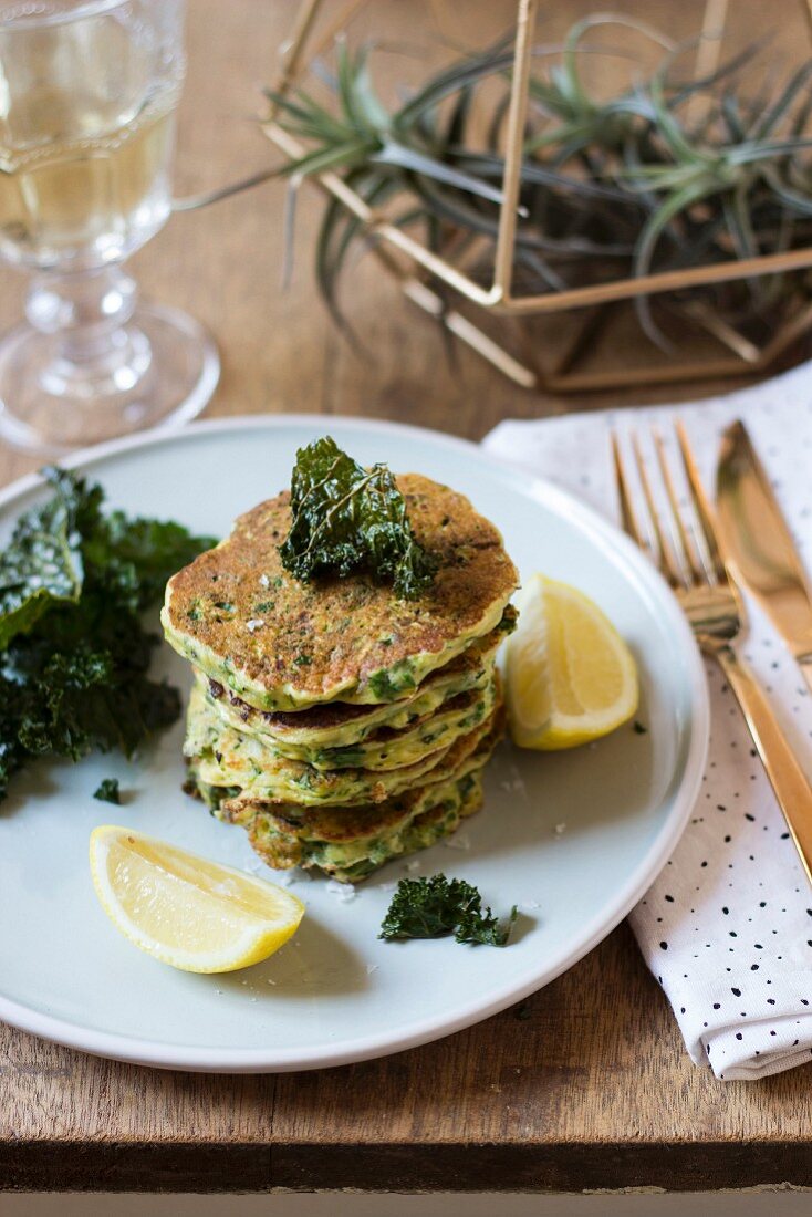 Zuccini and green cabbage pancakes, stacked