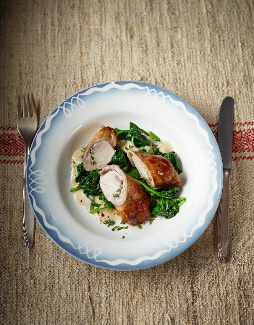 Rabbit roulade with spinach