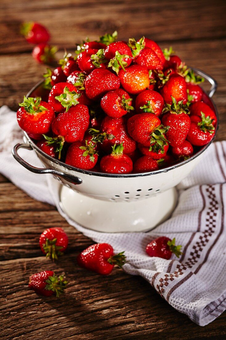Strawberries in a colander