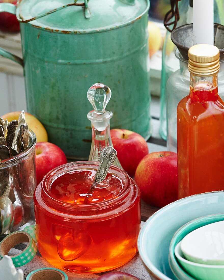 Jars of apple jelly