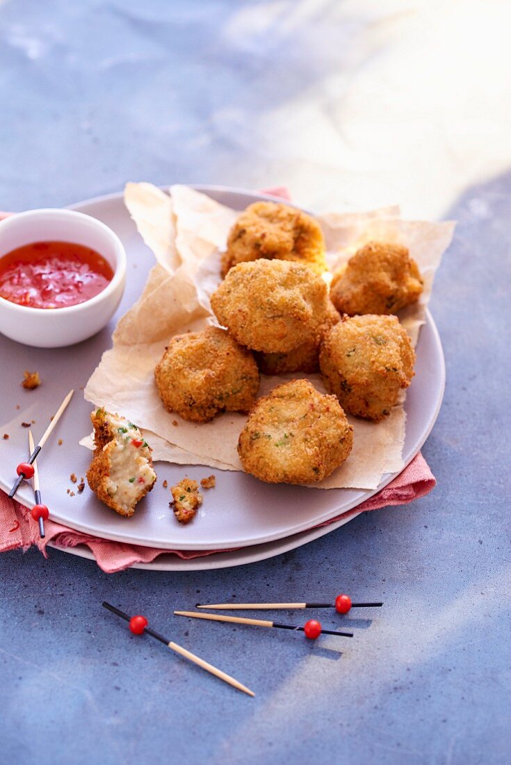 Prawn croquettes with a dip