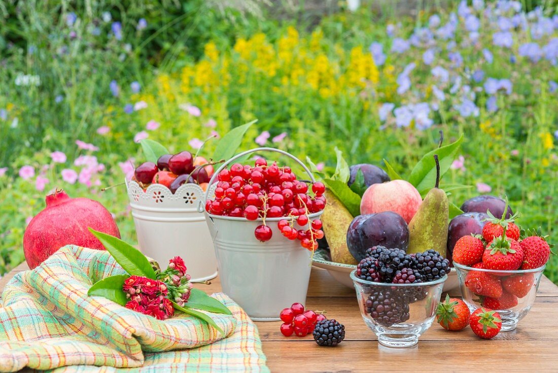 Obststillleben auf Gartentisch