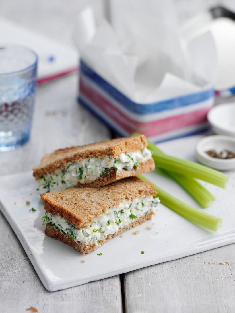 Cottage cheese and spring onion sandwich