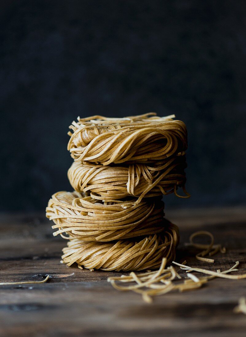 A stack of pasta nests