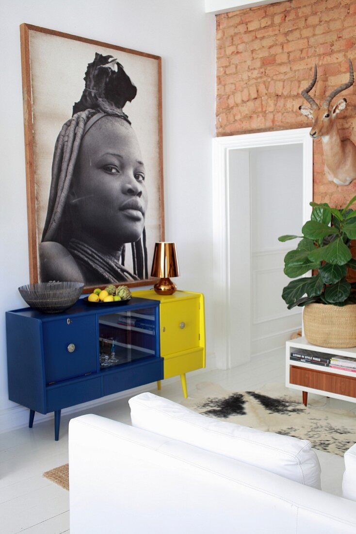 Picture of African girl on colourful retro sideboard