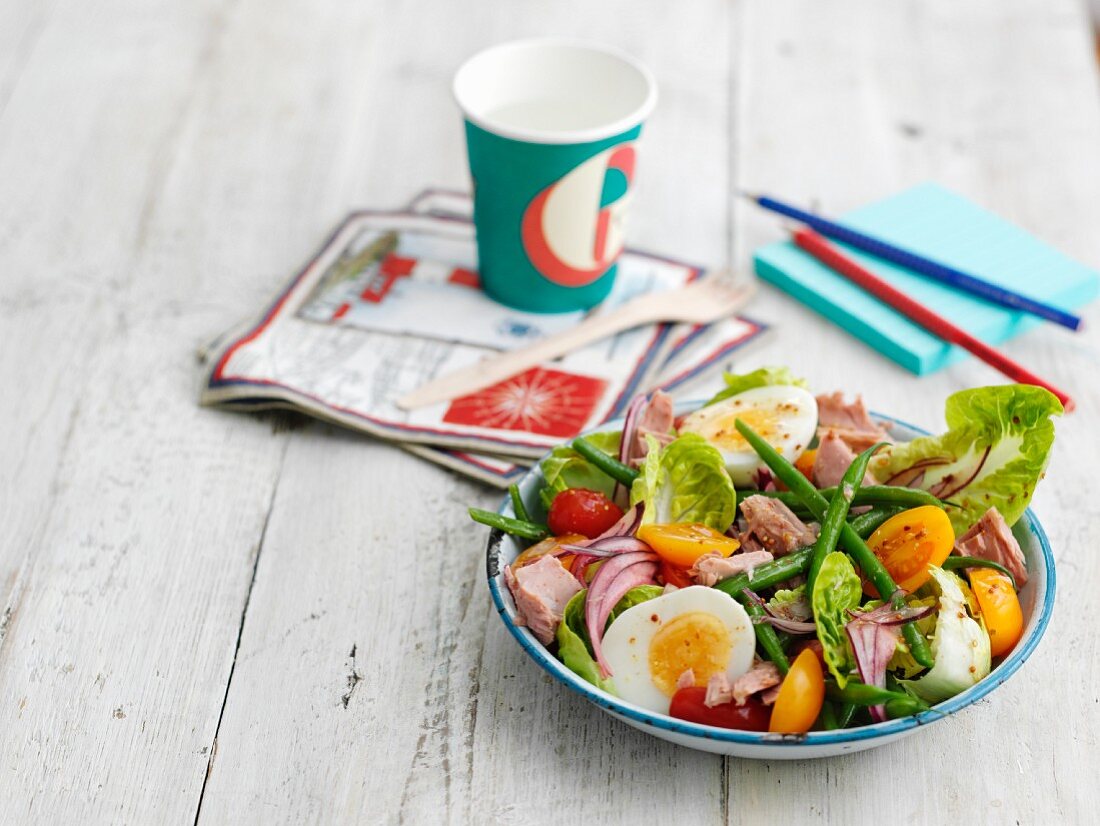 Niçoise salad with a hard-boiled egg and green beans